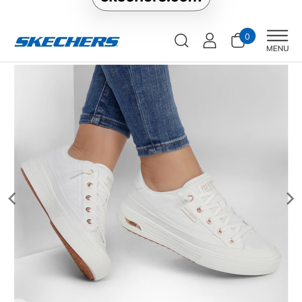 Skechers Women's White Slip On Casual Sneakers with Rose Gold Eyelets